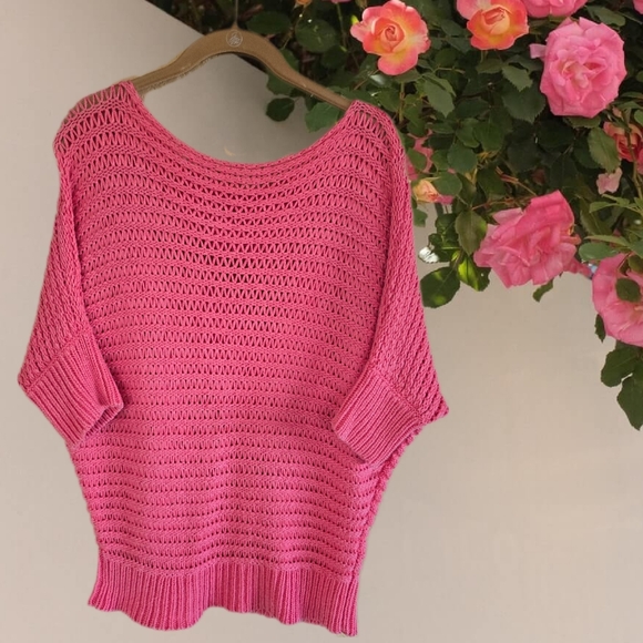 Lovely Tangerine Chunky Knit Boat Neck Sweater Elbow Length Dolman Sleeve Size L - Picture 1 of 5